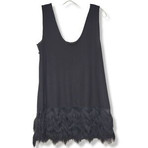 Banana Republic Womens Top Sz Black Tank Top Fringe Classicore Preppy Glamourcor